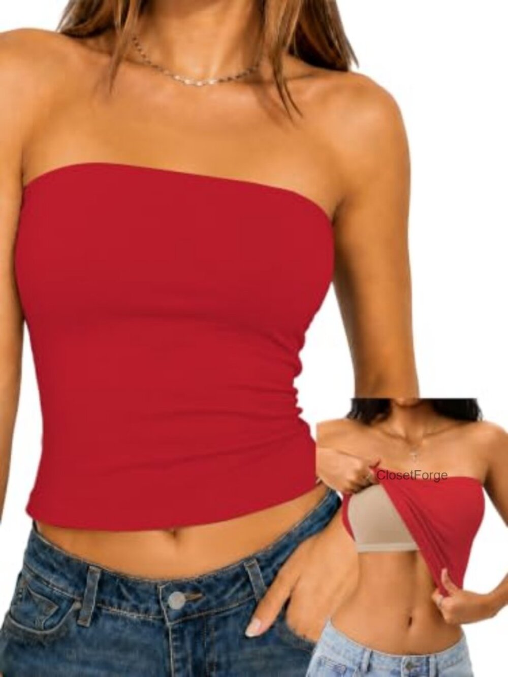 Womens Tube Top Built in Bra Strapless Bandeau Crop Tank Top